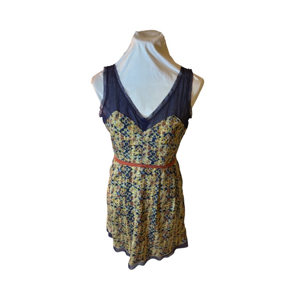 Starry Eye Dresses & Skirts - Starry Starry Dress Size 4 Blue Yellow Floral Print Sleeveless Mini Dress